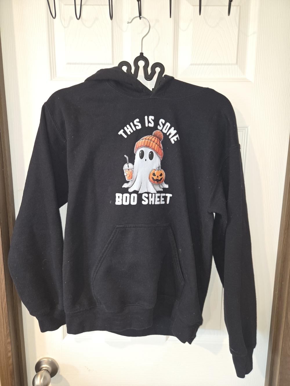 Gildan Black Halloween Graphic Crewneck Hoodie with Orange Accent